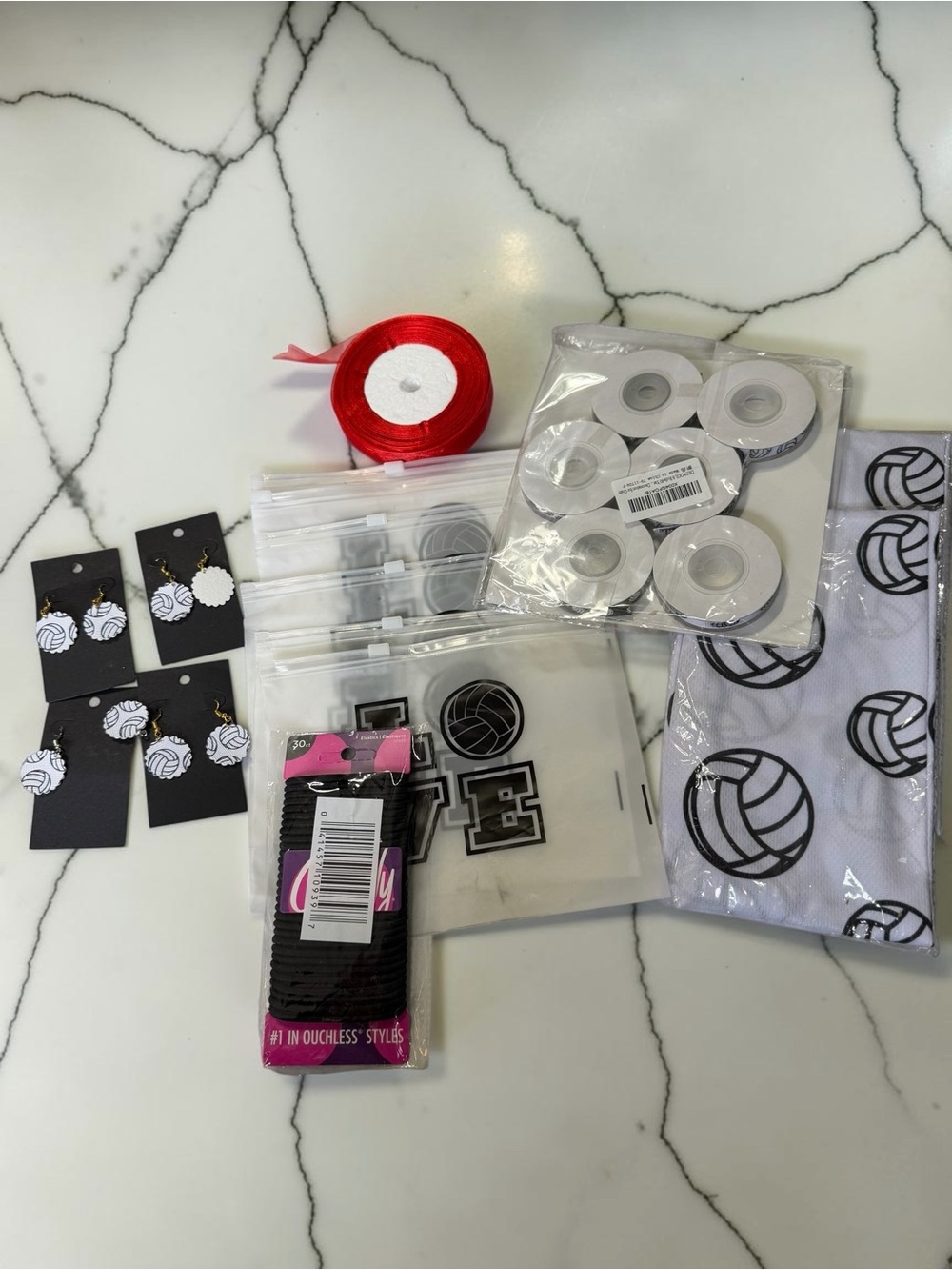 Volleyball Team Mom Gift Lot | 4 Pairs Earrings, Cooling Towels, LOVE Pouches
